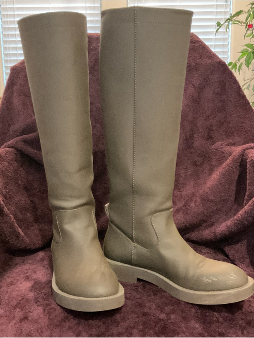Zara Tall Olive Green Platform Knee Boots